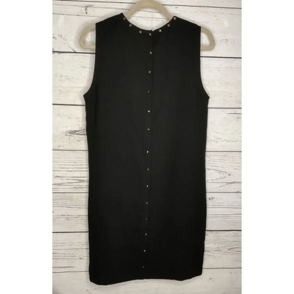 NWT Zara Black CrepeStudded Decor Button Collar&Back Mini Dress Women M Portugal
